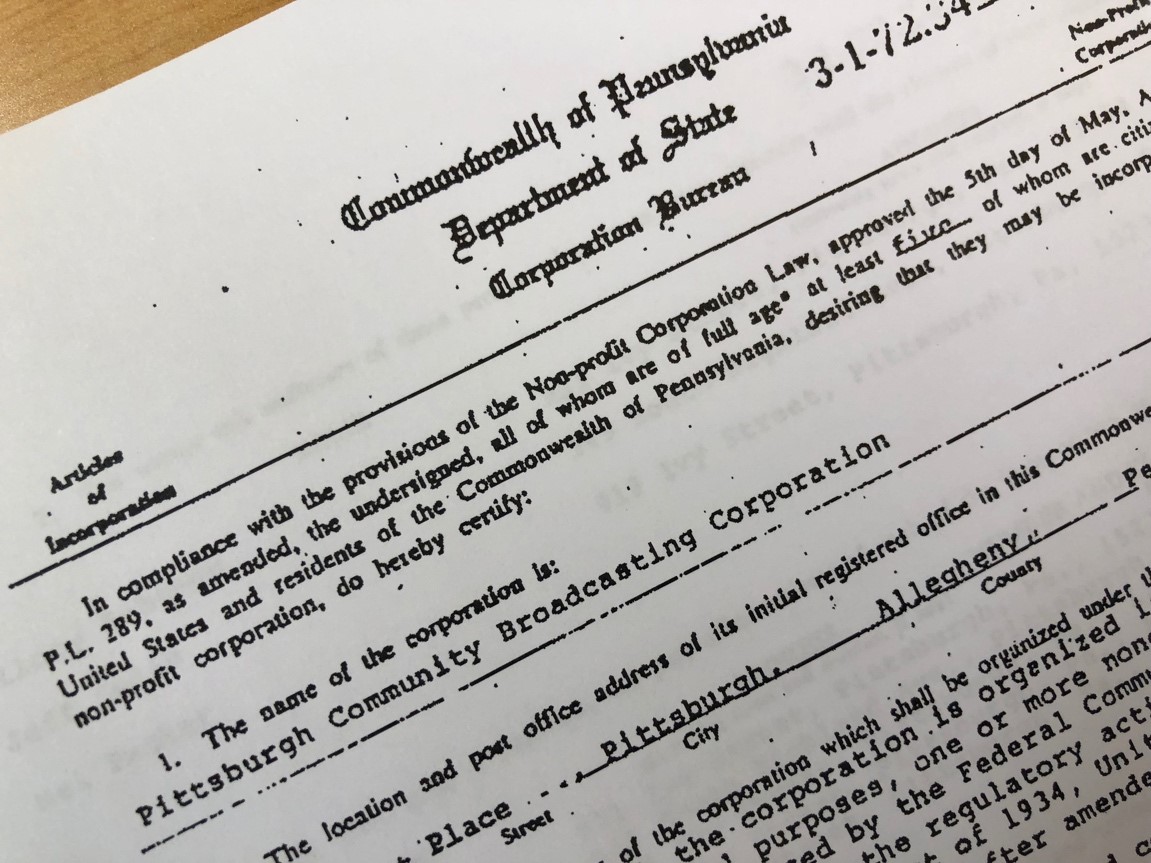 Pittsburgh Community Broadcasting Corporation (article of incorporation)